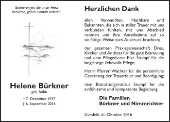 Traueranzeige von Helene Bürkner 