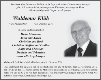 Traueranzeige von Waldemar Klüh 