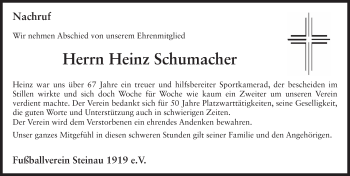 Traueranzeige von Heinz Schumacher 