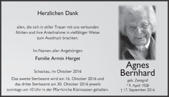Traueranzeige von Agnes Bernhard 