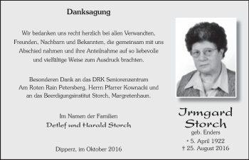 Traueranzeige von Irmgard Storch 