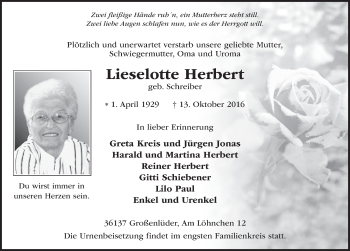 Traueranzeige von Lieselotte Herbert 