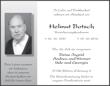 Traueranzeige von Helmut Botsch 