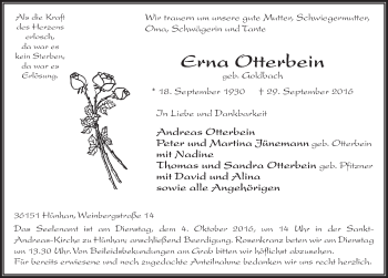 Traueranzeige von Erna Otterbein 
