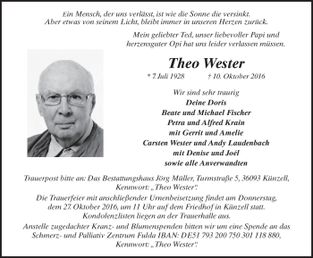 Traueranzeige von Theo Wester 