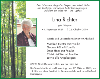 Traueranzeige von Lina Richter 