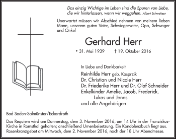 Traueranzeige von Gerhard Herr 