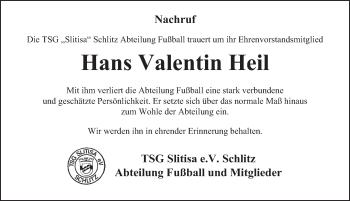 Traueranzeige von Hans Valentin Heil 
