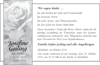 Traueranzeige von Josefine Geiling 