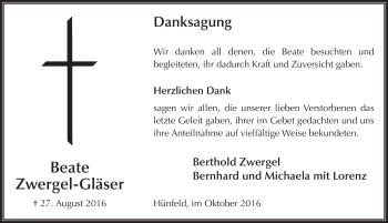 Traueranzeige von Beate Zwergel-Gläser 
