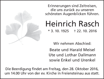 Traueranzeige von Heinrich Rasch 