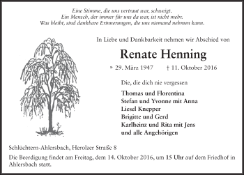 Traueranzeige von Renate Henning 