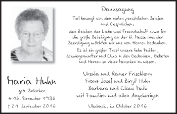 Traueranzeige von Maria Huhn 