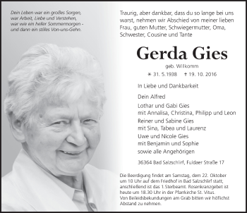 Traueranzeige von Gerda Gies 