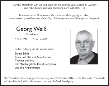 Traueranzeige von Georg Weiß 