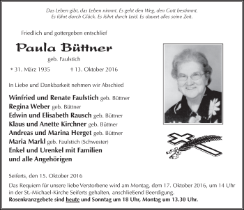Traueranzeige von Paula Büttner 