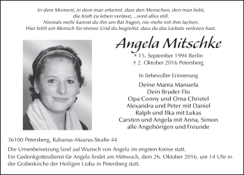 Traueranzeige von Angela Mitschke 