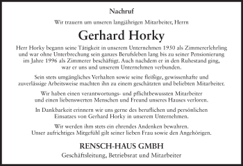 Traueranzeige von Gerhard Horky 