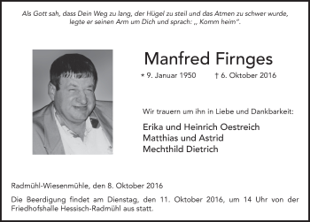 Traueranzeige von Manfred Firnges 