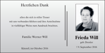Traueranzeige von Frieda Will 