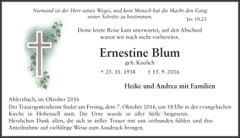 Traueranzeige von Ernestine Blum 