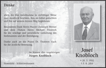 Traueranzeige von Josef Knobloch 