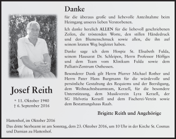 Traueranzeige von Josef Reith 