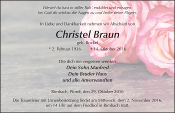 Traueranzeige von Christel Braun 