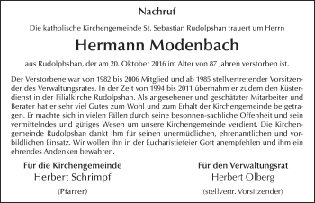 Traueranzeige von Hermann Modenbach 