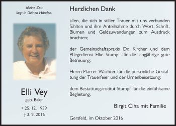 Traueranzeige von Elli Vey 
