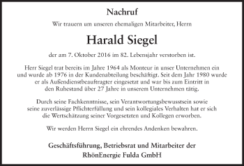Traueranzeige von Harald Siegel 