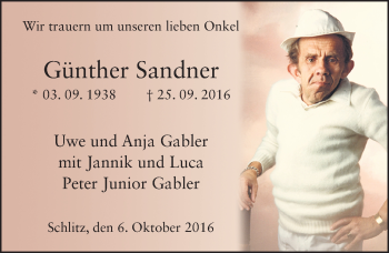 Traueranzeige von Günther Sandner 