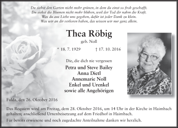 Traueranzeige von Thea Röbig 