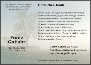 Traueranzeige von Franz Gutjahr 
