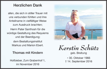 Traueranzeige von Kerstin Schütz 