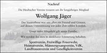 Traueranzeige von Wolfgang Jäger 