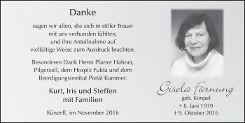 Traueranzeige von Gisela Farnung 