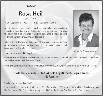 Traueranzeige von Rosa Heil 