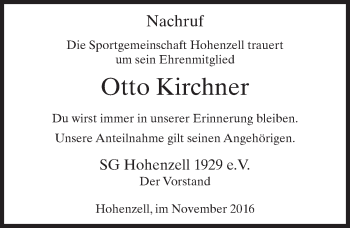 Traueranzeige von Otto Kirchner 