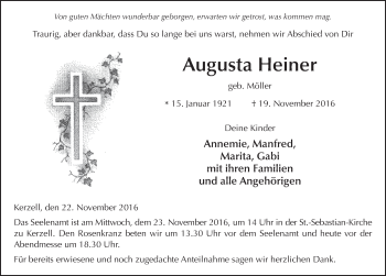 Traueranzeige von Augusta Heiner 