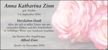 Traueranzeige von Anna Katharina Zinn 