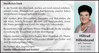 Traueranzeige von Hiltrud Hillenbrand 