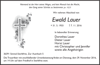 Traueranzeige von Ewald Lauer 