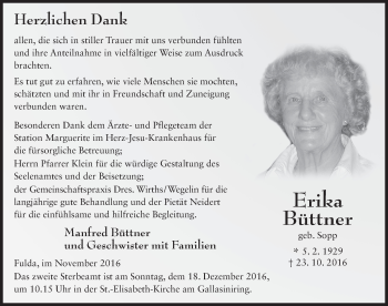 Traueranzeige von Erika Büttner 