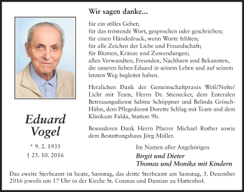 Traueranzeige von Eduard Vogel 