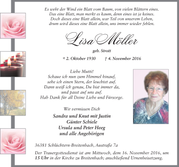 Traueranzeige von Lisa Möller 