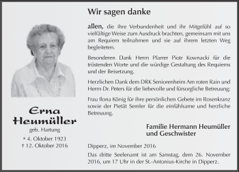 Traueranzeige von Erna Heumüller 