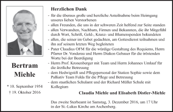 Traueranzeige von Bertram Miehle 