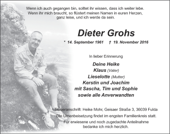 Traueranzeige von Dieter Grohs 