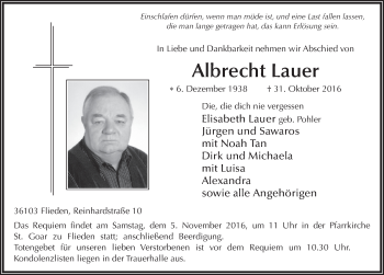 Traueranzeige von Albrecht Lauer 